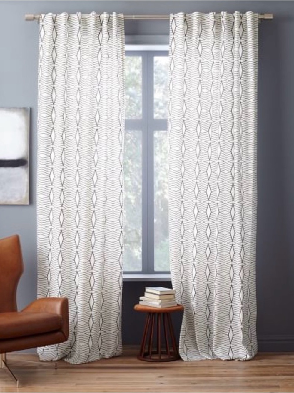 ✨NEW✨ West Elm Cotton Canvas Diamond Stripe Panels - White & Slate